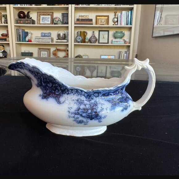 Antique 19th C Flow Blue Ironstone Gravy Boat Rosetta William Adams & Co England - Picture 10 of 10